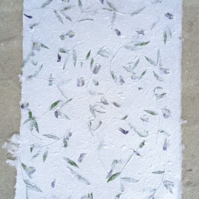 Mullberrypaper with blue flowers and grass size 55x80cm