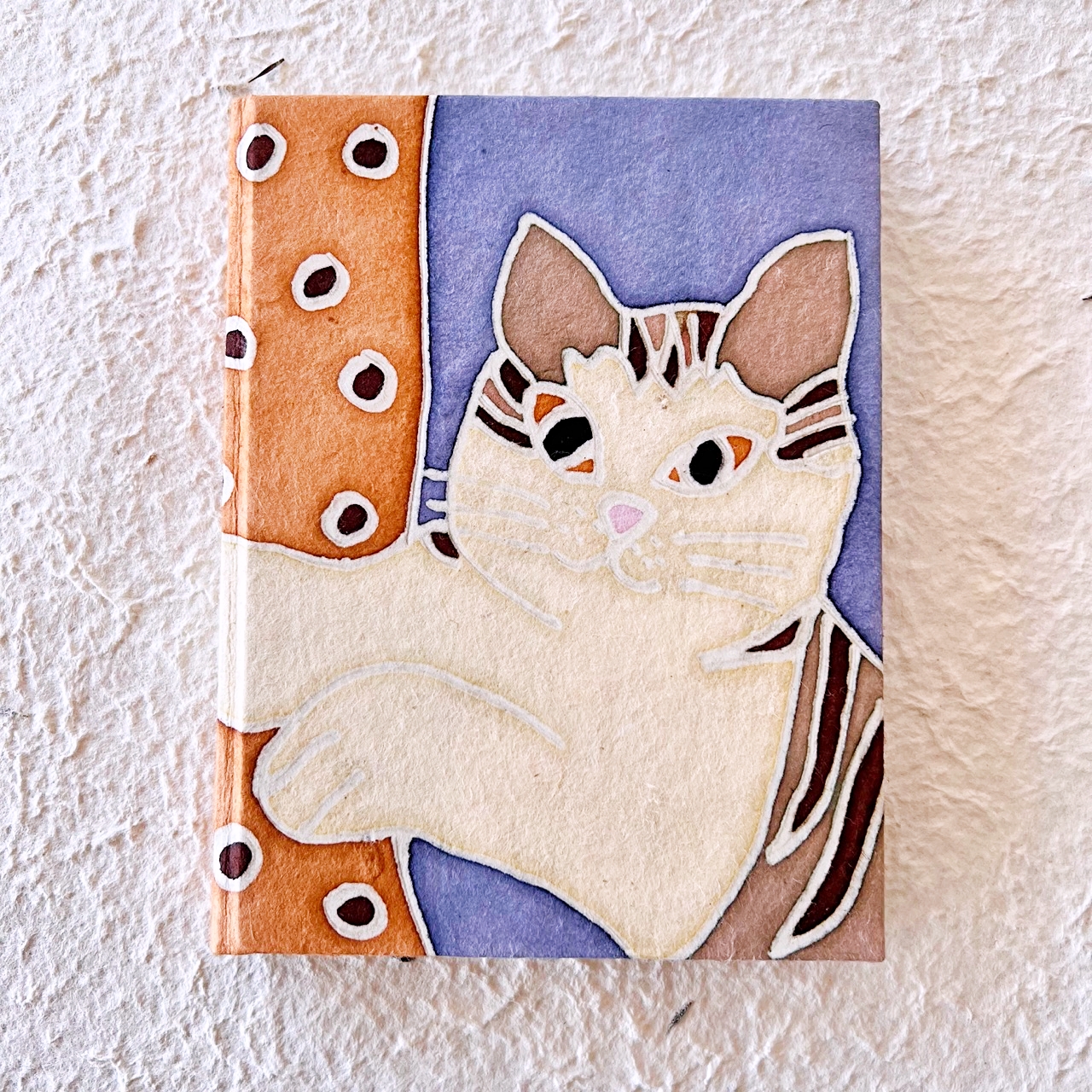 Notebook 15 x 19cm batik painting - Cat vertical สมุดโน้ตกระดาษสาบาติกลายแมว