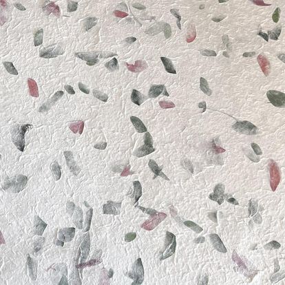 Mullberry paper with flower mix - monkey leaves green/purple