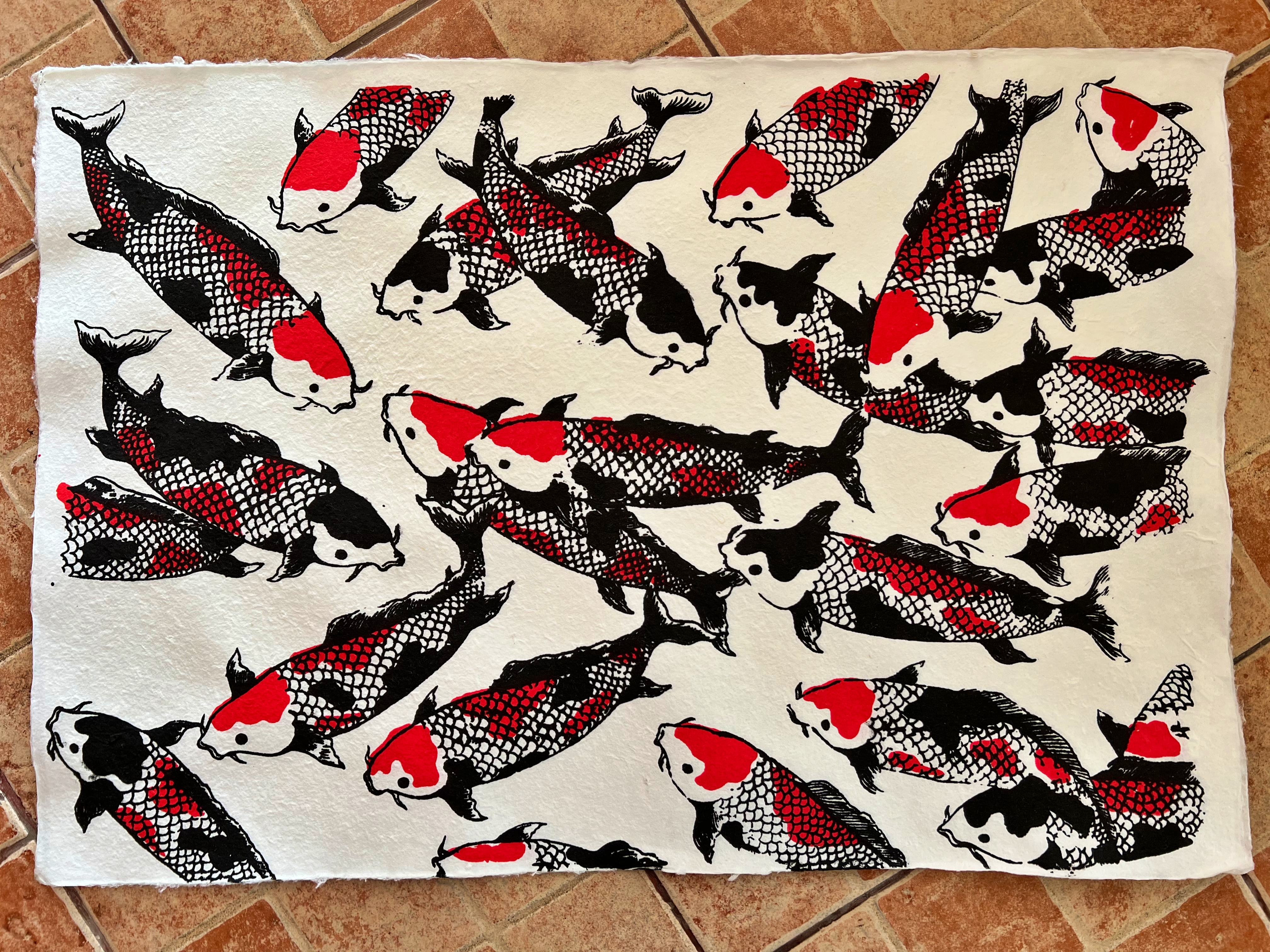 Paper mulberry Koi fish - กระดาษสาสกรีนปลาคราฟ
