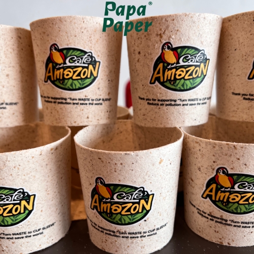 ปลอกแก้วจากกระดาษข้าวโพด Corn bark paper cup sleeve PAPAPAPER x AMAZON
